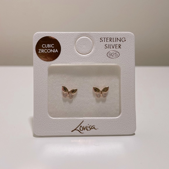 Rose Gold Plated Sterling Silver Half Pave Butterfly Earrings | NWT - Picture 9 of 9